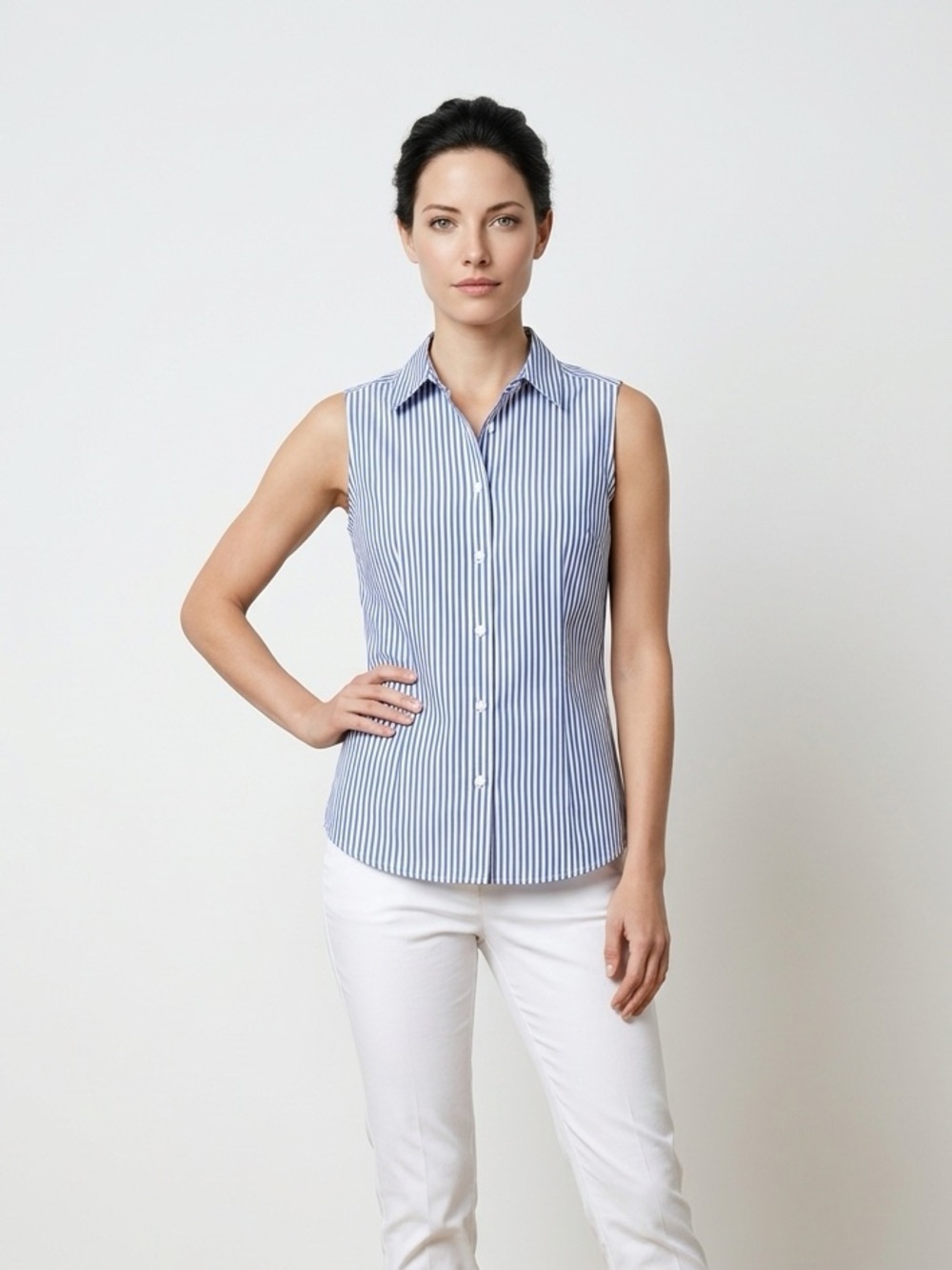 Talbots Blue and White Striped Button Down Shirt | No Iron Shirt